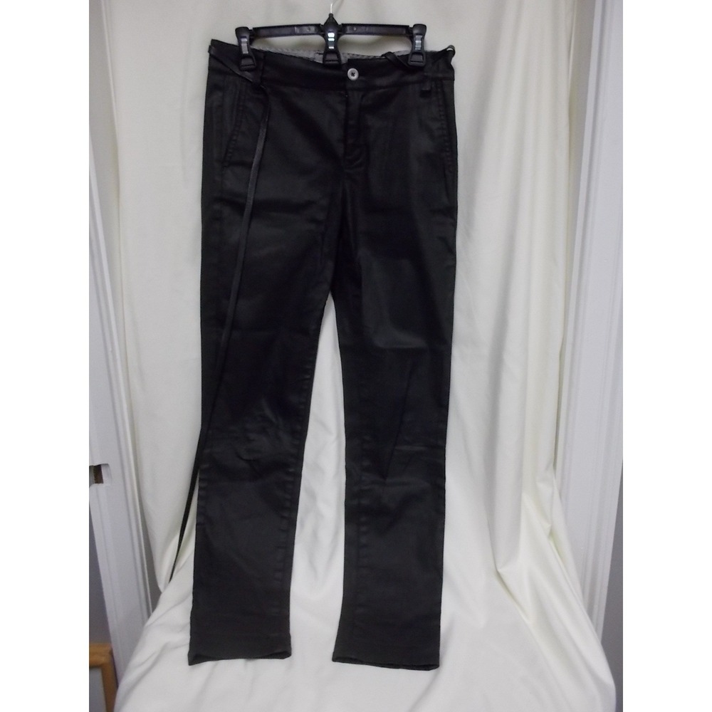 Madewell Black Coated Skinny Pants with Tassel Tie Belt Slim Fit Trouser - Picture 2 of 6